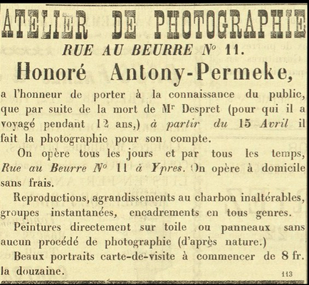 Le Journal d'Ypres - Annonce du décès d'Auguste Despret et reprise d'Honoré d'Anthony à son compte