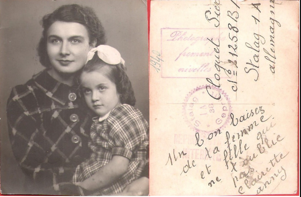 Photo de Clairette et Anny Cloquet envoyée à Pierre Cloquet au stalag en 1940. Anny épousera plus tard Jacques Anciaux