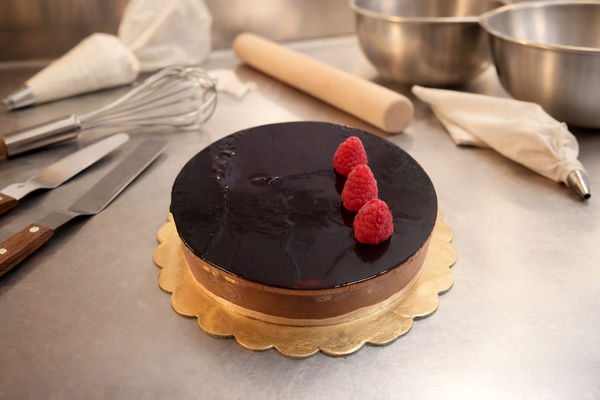 Una soffice mousse al cioccolato nasconde un cuore gelificato al lampone.