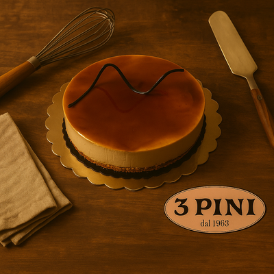 Cheescake al caramello, fondo di cruble e crema cheescake con inserti di caramello salato.