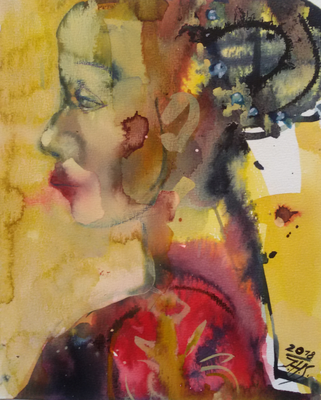 Renaissancekopf XXIV, Antiktusche, Gouache, Papier, 30 x 24 cm, 2018, Preis: 950 Euro