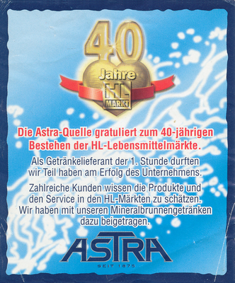 Sonder-Rücken-Etikett anlässlich der 40-jährigen Belieferung der HLLebensmittelmärkte aus dem Jahr 2001