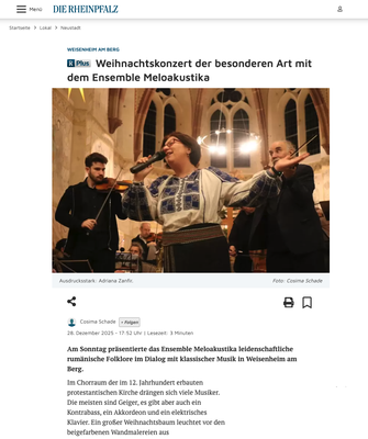 Rheinpfalz Artikel über unser Weihnachtskonzert vom 27.12.2025