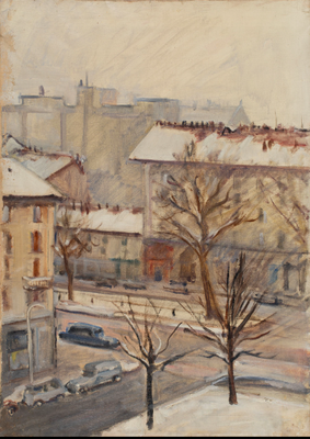 SOLD! "City in winter" mixed technique in canvas - cm 60x50