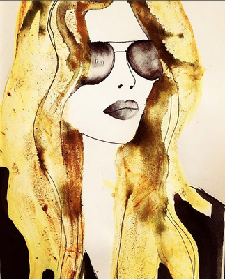 'Girl With The Golden Hair' / mixed media on paper / size 20 cm x 15 cm / verkocht / Anja de Boer 2017