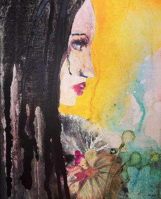 'Romantic Dreads' / acrylic on canvas / size 20 cm x 15 cm / verkocht / Anja de Boer 2017