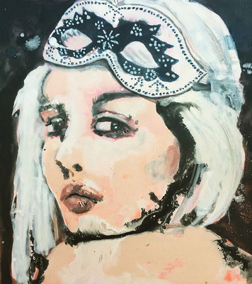 'Portrait' / acrylic on wood / size 20 cm x 18 cm / verkocht / Anja de Boer 2018