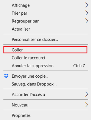 image menu contextuel Coller