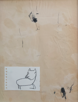 Katze und Spielzeug, 1998/2023, 40 x 50 cm 