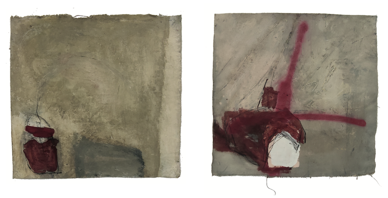 o.T. 1–8 2025, Mixed Media auf präparierter Leinwand, ca. 70 x 70 cm