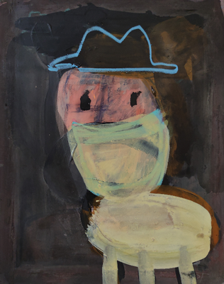 Pony mit Cowboyhut, Acryl, Ölkreide auf Siebdruckrahmen ca. 40 x 50 cm, 2023