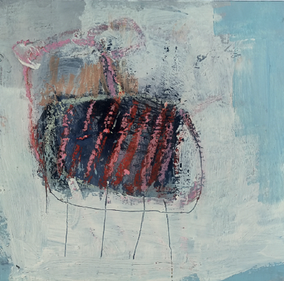 Schaf (Buntwolle) 2026, Holzkörper, 30 x 30 cm
