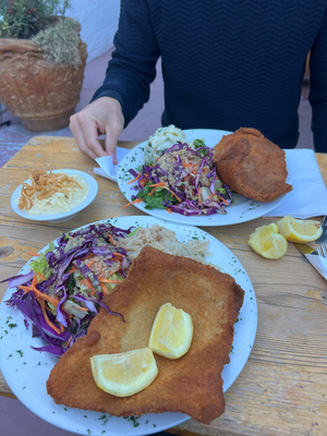 Schnitzel, Sauerkraut, Kartoffelsalat und Kässpätzle :D