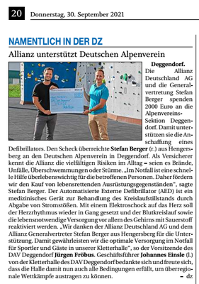 ES-Vertikal Kletterzentrum Deggendorf Zeitungsartikel Quelle: PNP.de