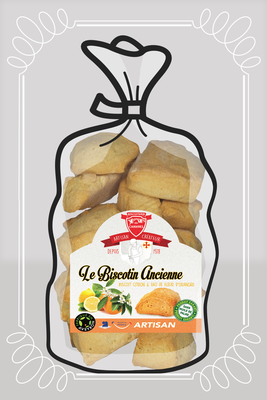 Biscotin à l'Ancienne, biscuit tradition arôme et eau de fleur d'oranger, zeste et essence de citron.
