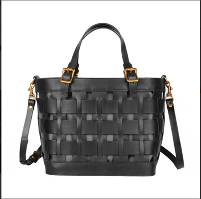 Clickandbay- Black-Leather-Woven-Handbags-Shoulder –Bags-Black