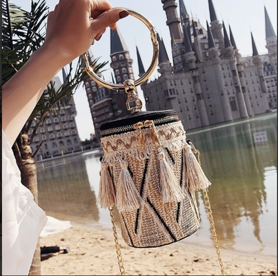 Clickandbay- Handbag-With-Golden-Metal-Handle-Beige