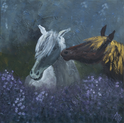 Nächtliches Rendezvous - Acryl auf Leinwand,  60x60 cm, 2014, A. Bellaire - VERKAUFT