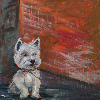 "Westi" (West highland White Terrier) - Acryl auf Leinwand,  80x80 cm, 2014,  H. Halbritter