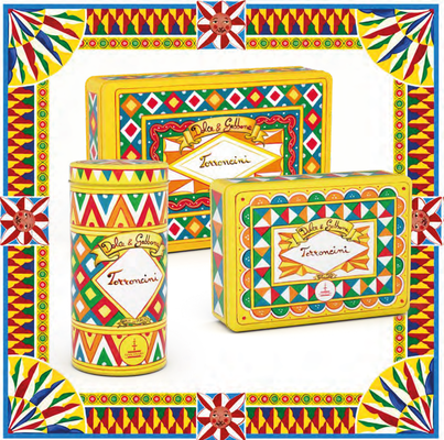 Dolce&Gabbana Sicilian assorted soft mini Nougat bars (individually wrapped) in metal tin (150g / 250g / 500g)