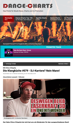 Dance-Charts.de Artikel über Chico beim Podcast "Klangküche"