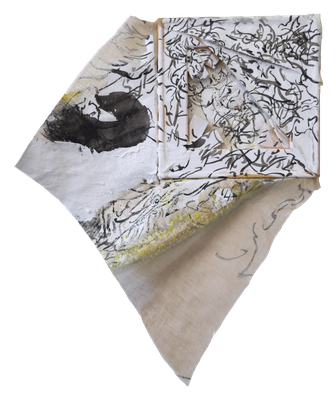 Broken Order 2/16 [Sumi-ink, Oil on transparent canvas, 57x46x3cm, 2022]