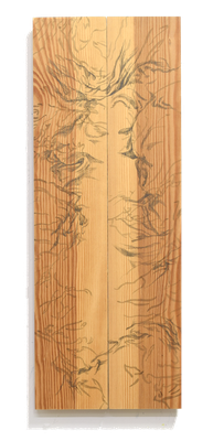 生ける Ikeru-03 [Sumi-ink on wood 50x18.8x2.7cm 2023]