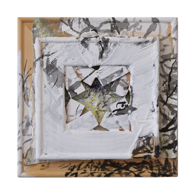 Broken Order 3/16 [Sumi-ink, Oil on transparent canvas, 25x25x4cm, 2022]
