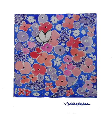 Tissu fleurs - réf.TFl001 - aquarelle 30x30cm - 75 €