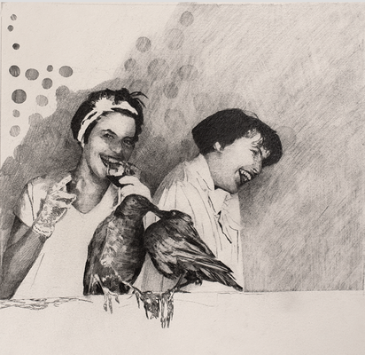 The birds, incl. Rahmen 2018 Bleistift auf Papier  22 x 23 cm