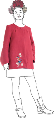 Veste framboise et oiseaux brodés Melle creation
