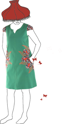 Robe MAFALDA verte avec fleurs en tissu appliqué et brodé Melle creation