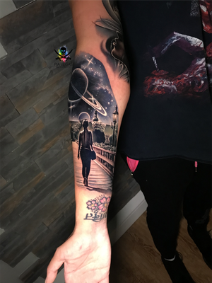 black and grey tattoo by Pia Vegas