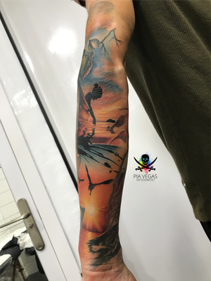 traum sonnenuntergang boot see wasser tattoo