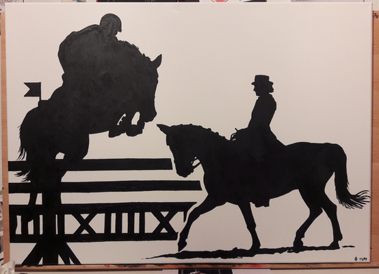Portrait als Silhouette Springen und Dressur in Acryl auf 50x70cm Keilrahmen