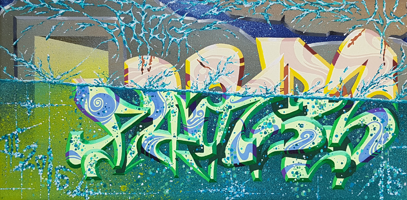 PAT23 Leinwand 40x20 - Graffiti Kunst Leipzig