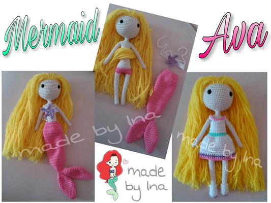 Anleitung: https://www.etsy.com/de/listing/462325295/crochet-doll-pattern-mermaid-ava-ai-wa-a