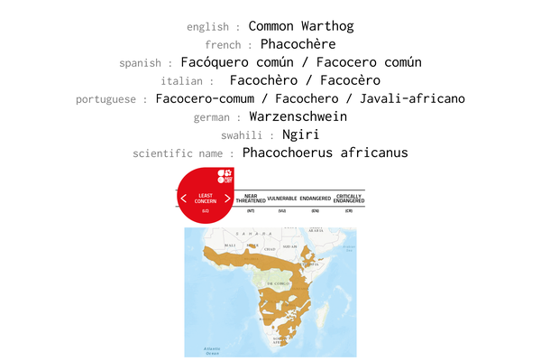 Names, conservation status and distribution of Warthog