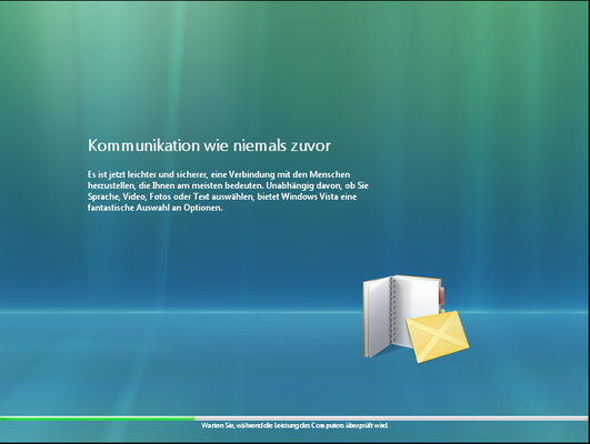 Vor dem Benutzen wird die Leistung des Computers berrechnet und eine Slideshow..
