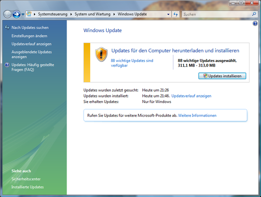 Endlich: Windows Update läuft nicht mehr im Browser sondern als eigener Prozess.