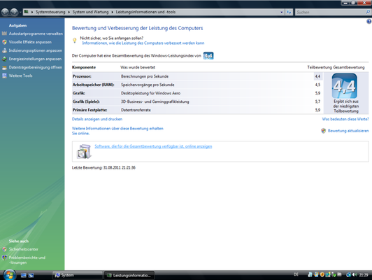 Um mögliche Schwachpunkte der Hardware zu analysieren oder um ein System grob mit anderen zu vergleichen,wurde der Windows Leistungsindex eingeführt.