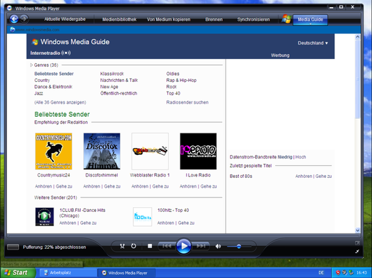 Hier schon der Windows Media Player 11. Auch der letzte für Windows XP.