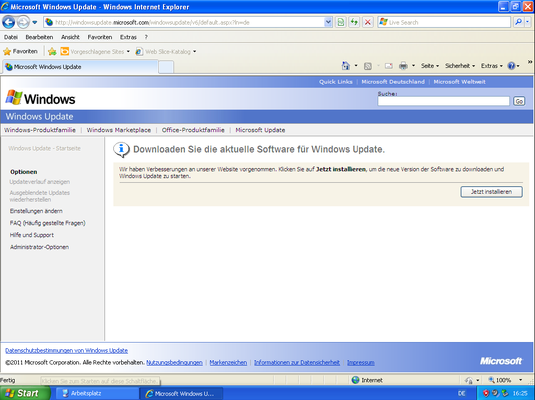 Windows Update läuft noch komplett im Browser.