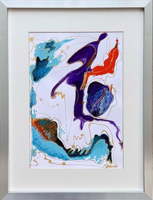 ABSTRACT inkt op papier A4 in zilverkleurige lijst