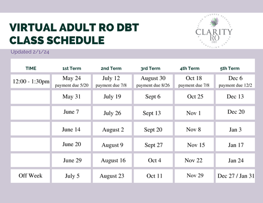Adult Virtual RO DBT Skills Class (VA/MD)