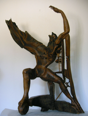 L'envol - 2000 - Christian Dupont - 145x100 - Sculpture - Bois brûlé - châtaignier - 4500 € - N21
