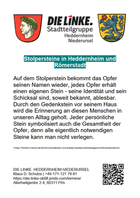 Stolpersteine in Heddernheim und Römerstadt (Text)