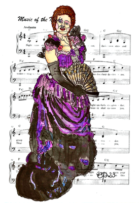 "Mdm. Firmin, Phantom of the Opera" December 28, 2023 (aquarel on paper, sheet music, 21x29,7)
