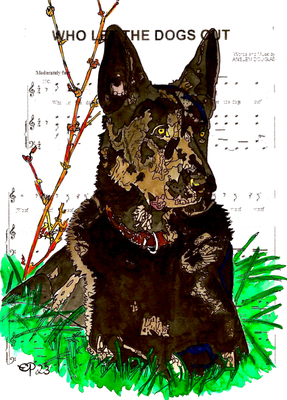 "Who let the dog's out" 2023/12/15 (Aquarel an paper, sheet music, 21x29,7)