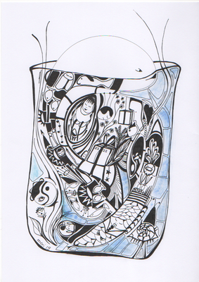 Bildgröße 20x30 Lebendglas schwarz auf weiß abstrakte Zeichnung 